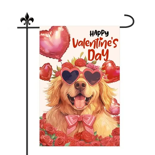 Golden Retriever Valentines Day Garden Flag, 18x12in Double Sided Valentine D... OOV IIC