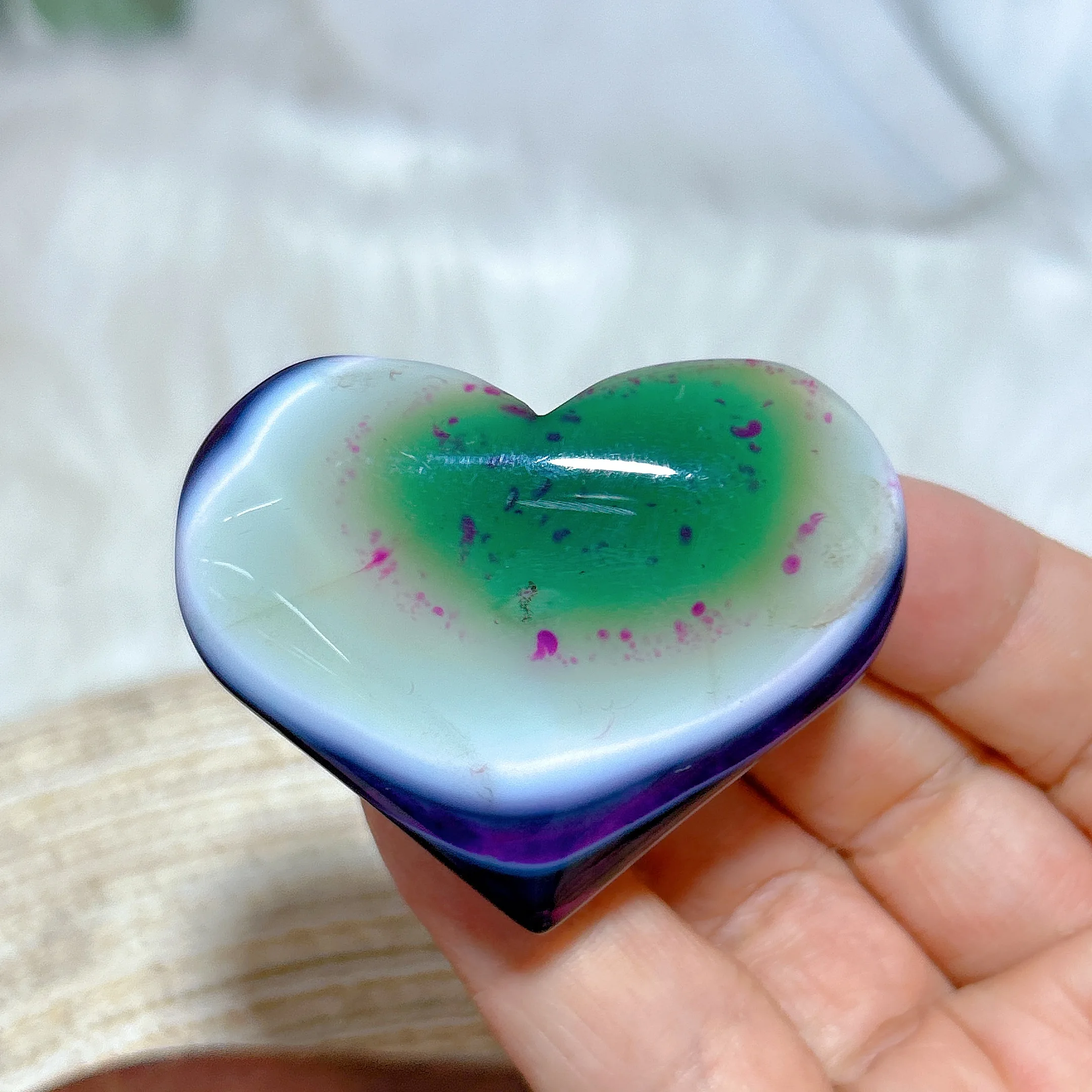 Natural Crystal Purple Green Quartz Agate Heart Color Healing High Quality Gemstone Reiki Energy Home Decoration Room Decor Gift