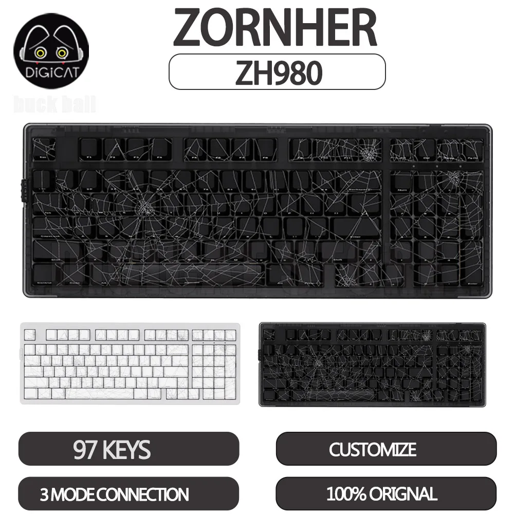 ZORNHER Zuohe ZH980 Spider Web لوحة المفاتيح الميكانيكية 3 وضع لوحات مفاتيح الألعاب اللاسلكية RGB مبادلة ساخنة تخصيص ملحقات الكمبيوتر الهدايا