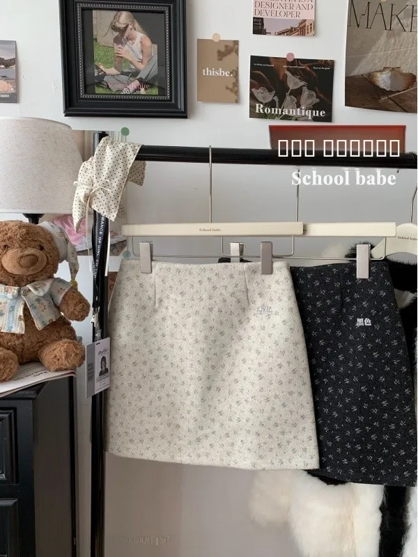 

Зимняя женская шерстяная юбка с высокой талией и цветочным принтом, А-силуэт, короткая, предотвращающая просвечивание, мягкая, для комфортной ходьбы