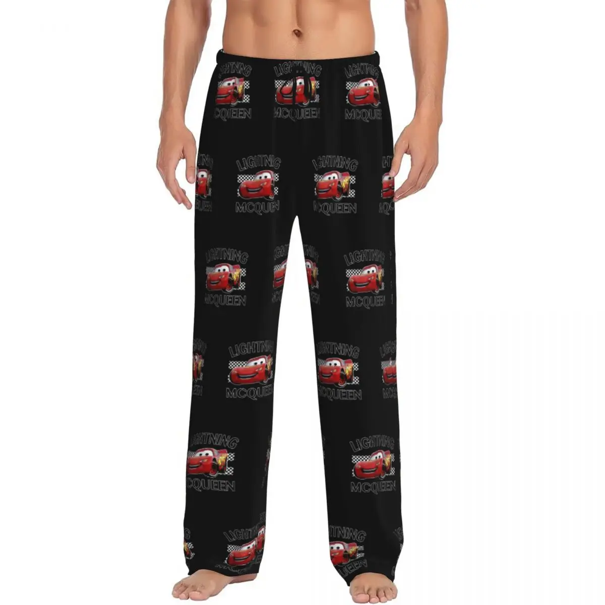 Pantalones de pijama Lightning McQueen con estampado personalizado para hombre, ropa de dormir de coches de dibujos animados, pantalones de salón para dormir con bolsillos