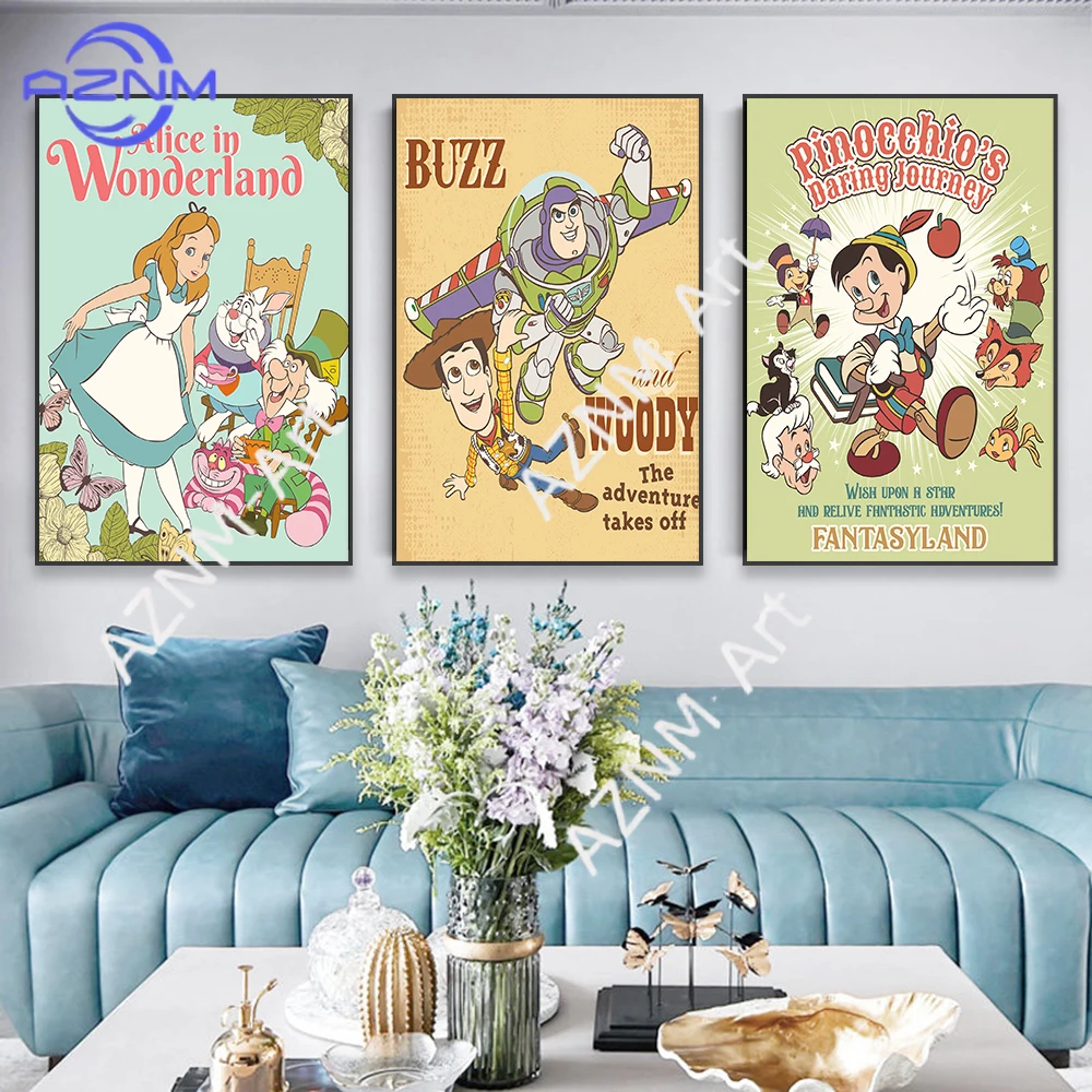 Póster Vintage de Disney, película Toy Story, impresiones de alta calidad, pintura en lienzo para fiesta de Disneyland, decoración para el hogar, sala de estar, dormitorio infantil