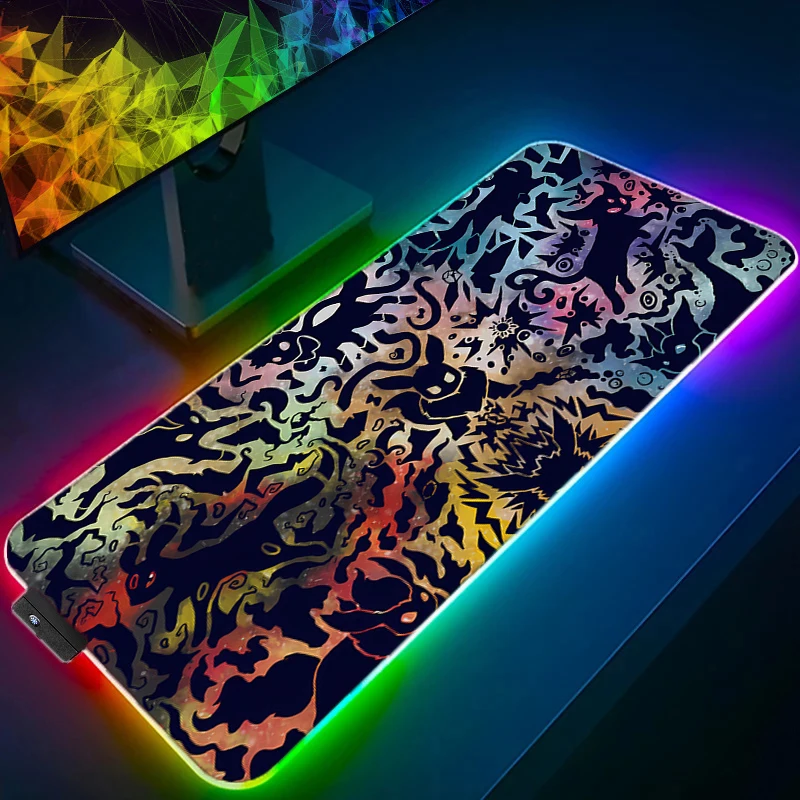 

Коврик для мыши с подсветкой для геймеров, аниме, игры, Покемон, Пикачу, большой, RGB, для клавиатуры и мыши, настольный коврик для компьютера