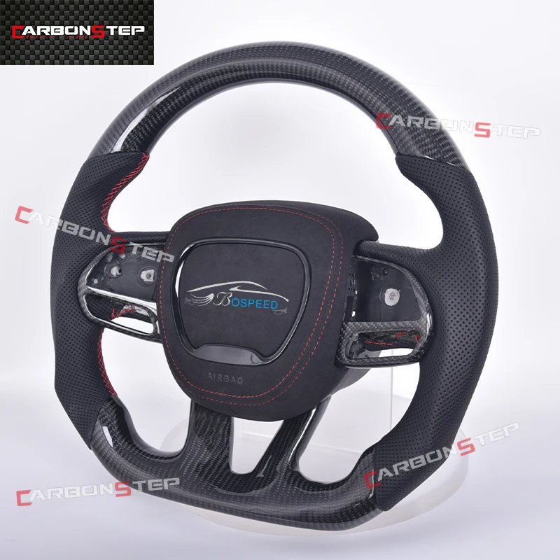 

Leather Suede Heated Forged Carbon Fiber Led Steering Wheel For Dodge Charger Ram 1500 Challenger Journey Durango Custom Upgrade