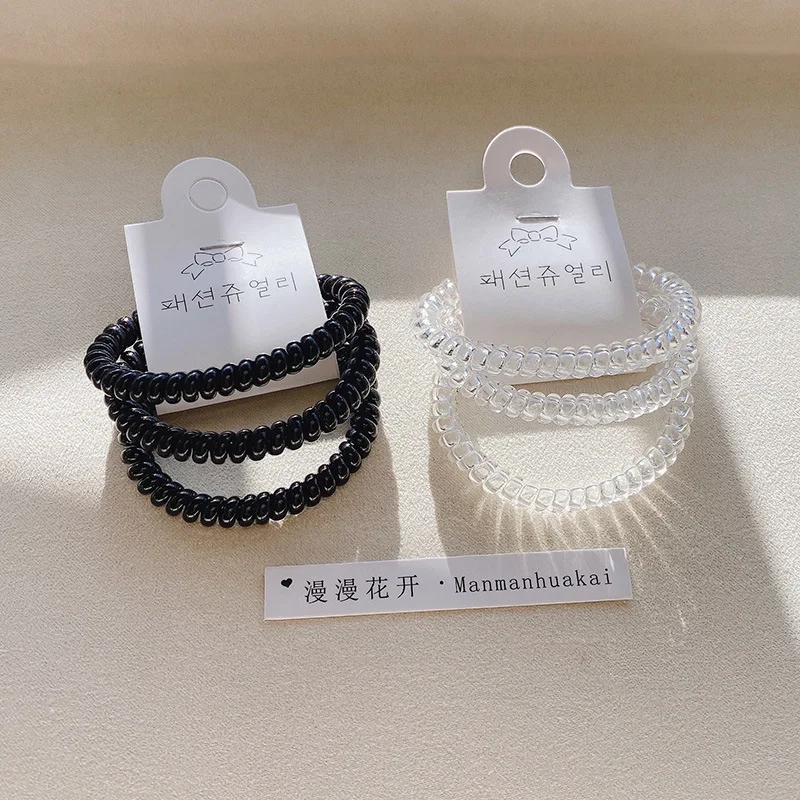 Three-piece set of transparent jelly telephone wire hair ring simple bright candy Korean version of head rope hair accessories