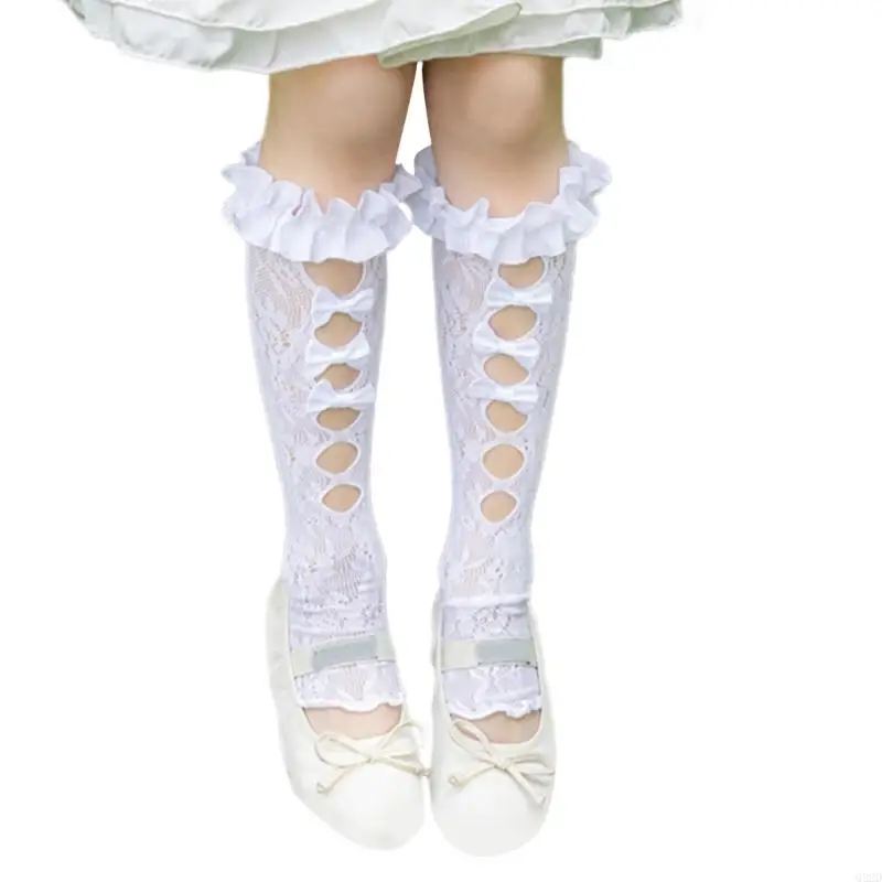 Q22D تدفئة الساق على شكل سويت ستايل للفتيات من الدانتيل بعقدة فيونكة ناعمة من مزيج القطن القابل للتمدد
