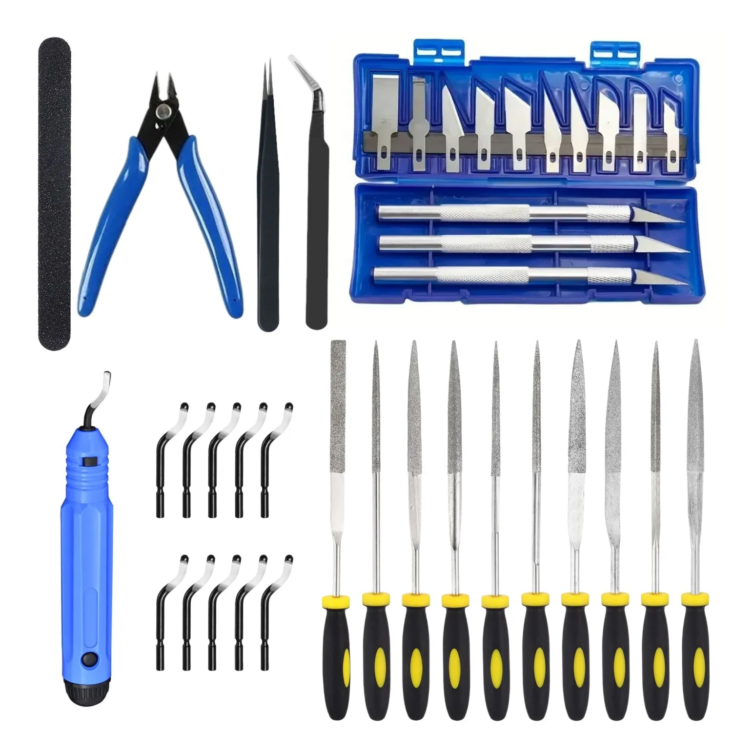 38PCS 3D Model Grinding Deburring Tool Engraving Knife Kit Carving Tool DIY File Cutter Scraper Trimming Tool Set 3D Print Tool