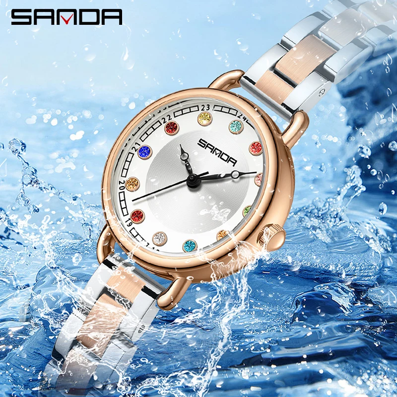 SANDA 1130 orologio al quarzo da donna di lusso Casual da donna elegante cinturino in acciaio inossidabile 3bar orologio da polso impermeabile orologi da donna