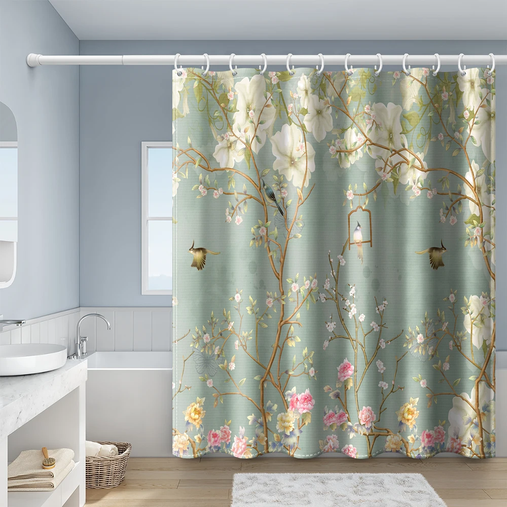 Simple Atmospheric Pattern Shower Curtains Bathroom Curtain Frabic Waterproof Polyester Bath Curtain with Hooks