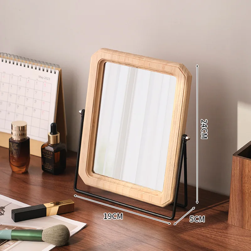 Minimalist Desktop Vanity Mirror - Reversible Wooden Makeup Mirror with Flip Design, Retro Style for Bedroom & Dressing Table