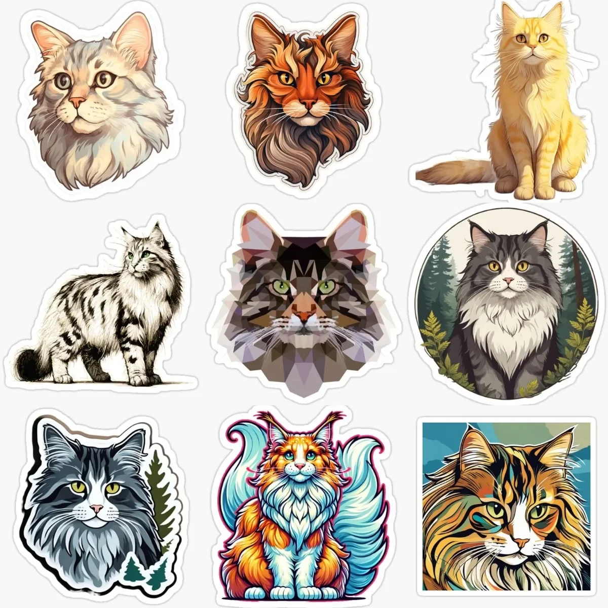 

Maine Coon Cat Cute Pets PVC Personalized Stickers for Decorate Fridge Window Room Wall Car Van Helmet Decal Accessories