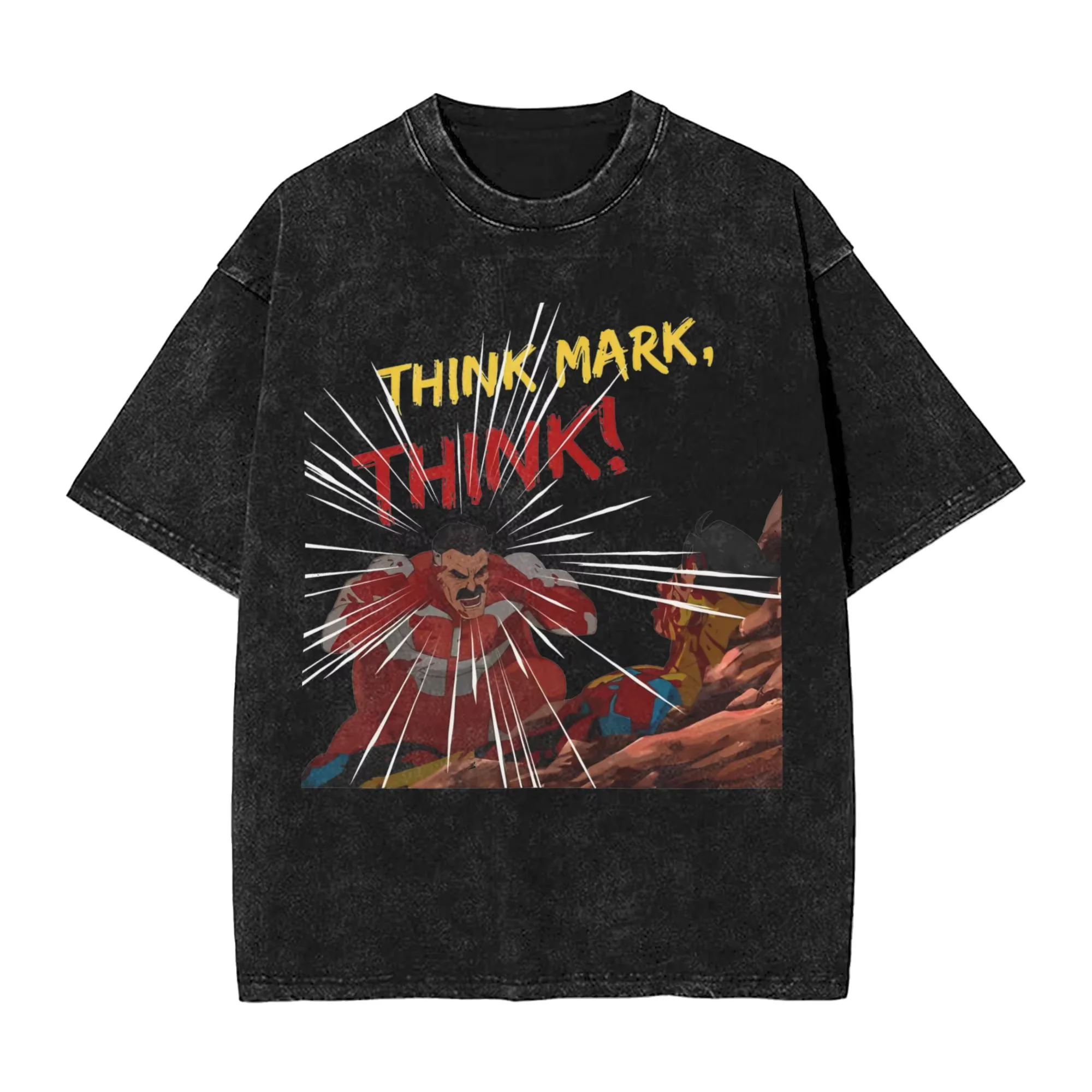 

Anime Invincible THINK MARK Print Washed T-Shirt 2026 Summer Men's Women's Vintage Cotton Fashion Unisex Washed T-shirt Y2K