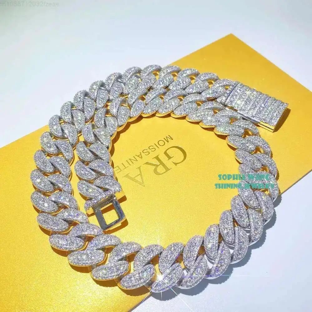 

Wholesale Custom Hip Hop Jewelry Lab Diamond Moissanite 20mm Silver Cuban Link Chain