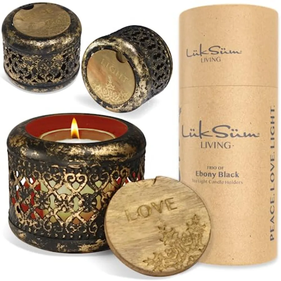 

Подарочный набор из 3 свечей в черном цвете эбенового дерева и матовом золоте. Маленькие подсвечники с 3 соевыми восковыми свечами в стекле, 3 уникальных изделия в стиле бохо