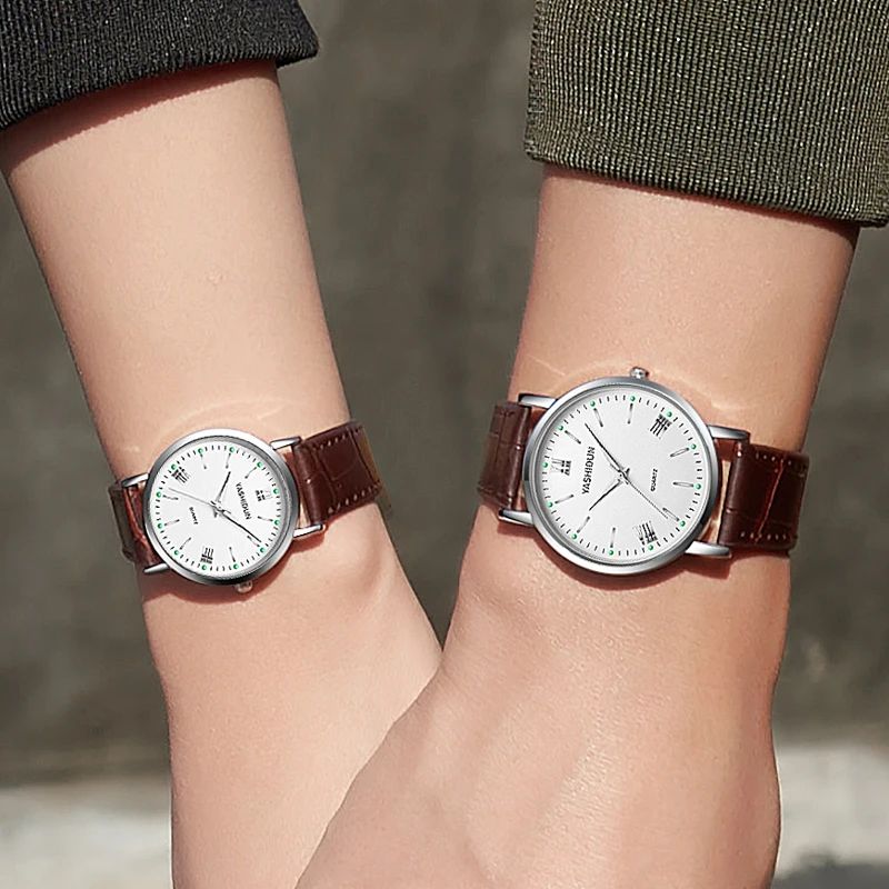 YASHIDUN カップル腕時計男性女性ビジネスデザインハンドウォッチレザーカップル腕時計クォーツ腕時計時計ギフトリロイ Mujer