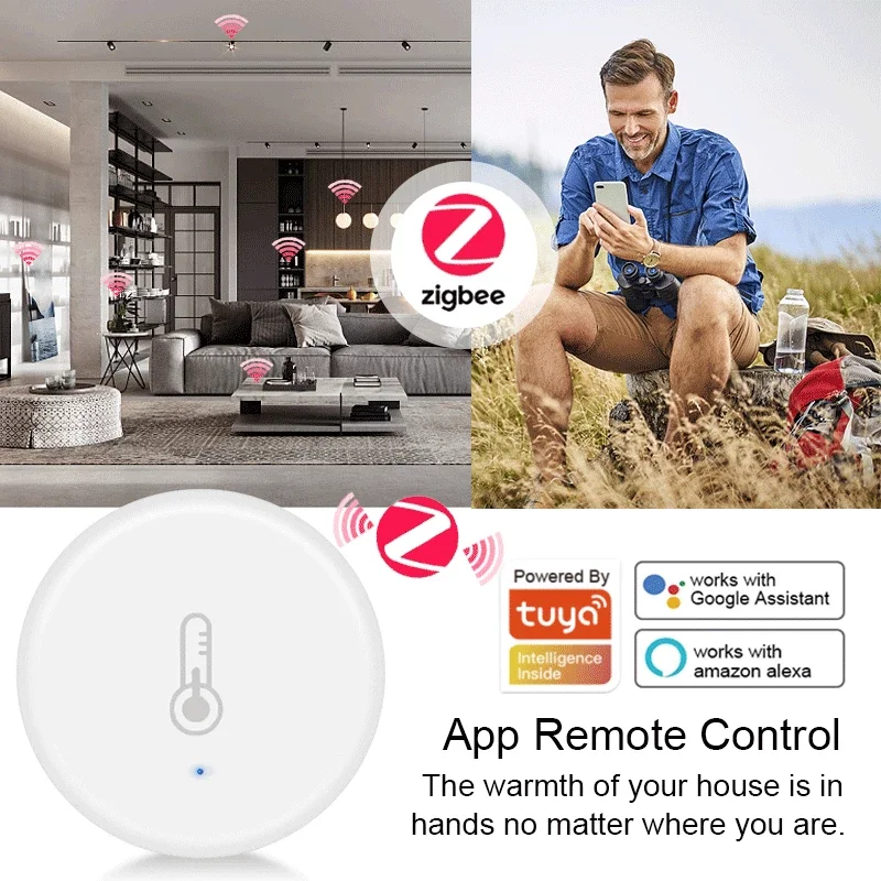 Tuya ZigBee Sensor de Temperatura e Umidade, Smart Life App, Controle do Monitor, Funciona com Alexa, Google Home, Zigbee2mqtt