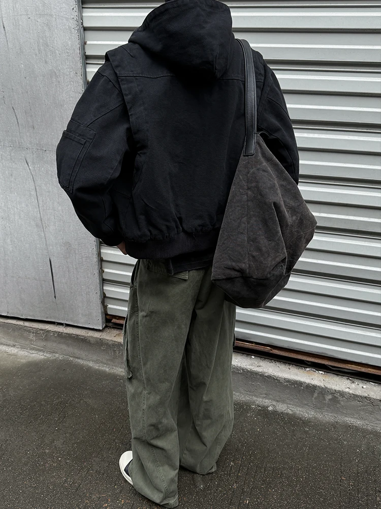 

Mancher Thin Canvas Waed Vintage Boxy Jaet for Men Spring Autumn Casual Youth Hooded Zipper Long Sve ort Coat