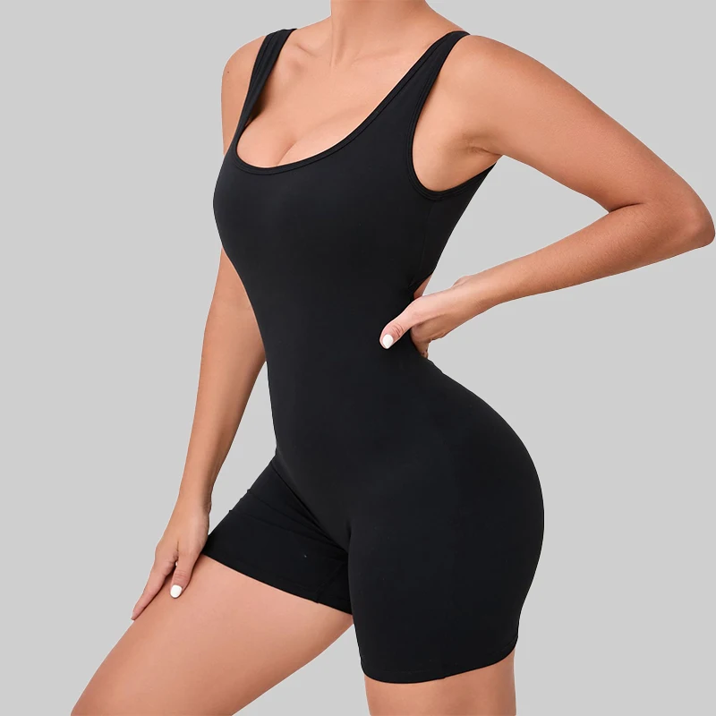 Ctenkeve Soften Gym Overalls Short One-Piece Suit Women Push Up Yoga Set Fitness Activewear Female Back V Scrunch Jumpsuit Women