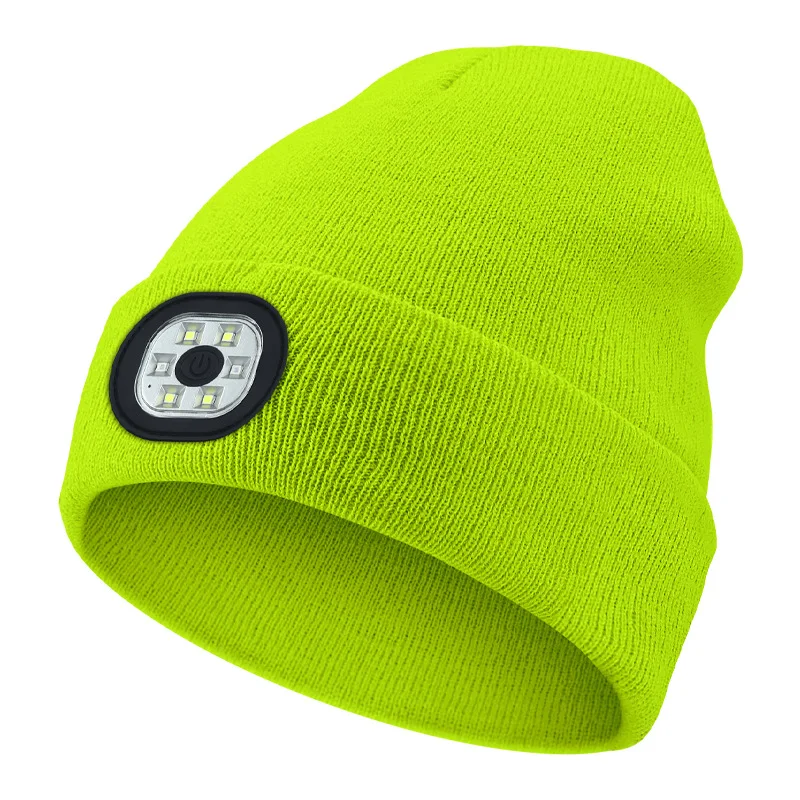 LED Fluorescent Green Luminous Knitted Hat Outdoor Climbing Camping Hunting Sports Flashlight Light Cap Winter Warm Bonnet