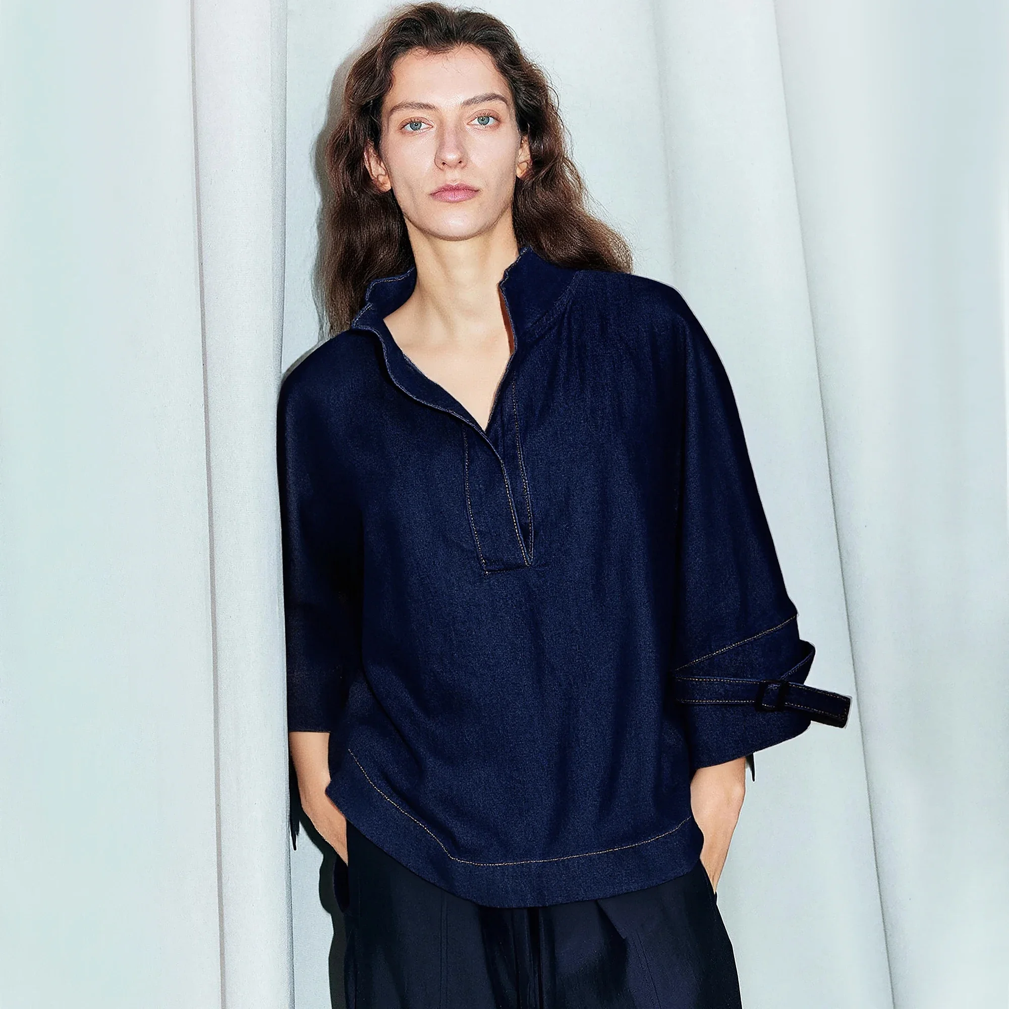 

Женская классическая винтажная рубашка с дизайнерскими рукавами-крылышками, осенняя мода, женский топ