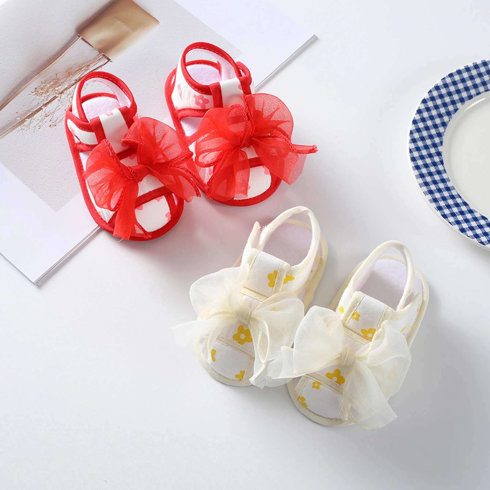 New Baby Toddler Girls Sandal Non-Slip Bowknot Flower Print Summer Casual Daily Flat Shoes Hot Sale