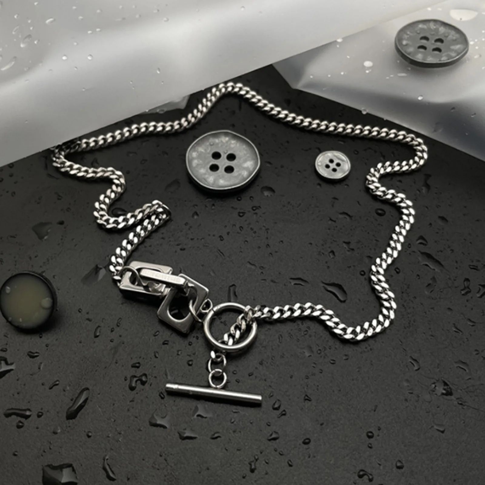 Splicing Chain Necklace for Men Boys,Hip Hop OT Button Metal Chain Link Choker,New Style Fashion Jewelry Gifts