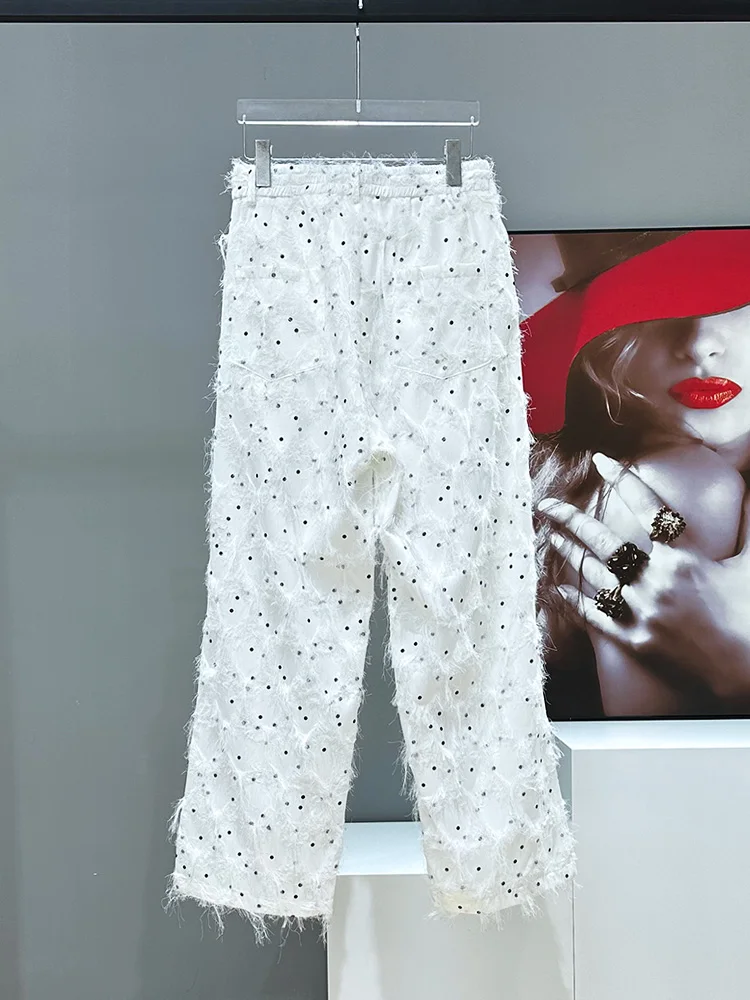 2025 Spring New Trendy Straight Trousers Male Handsome Loose Casual Pants Men's High-end Polka-dot Niche Tassels Straight Pants