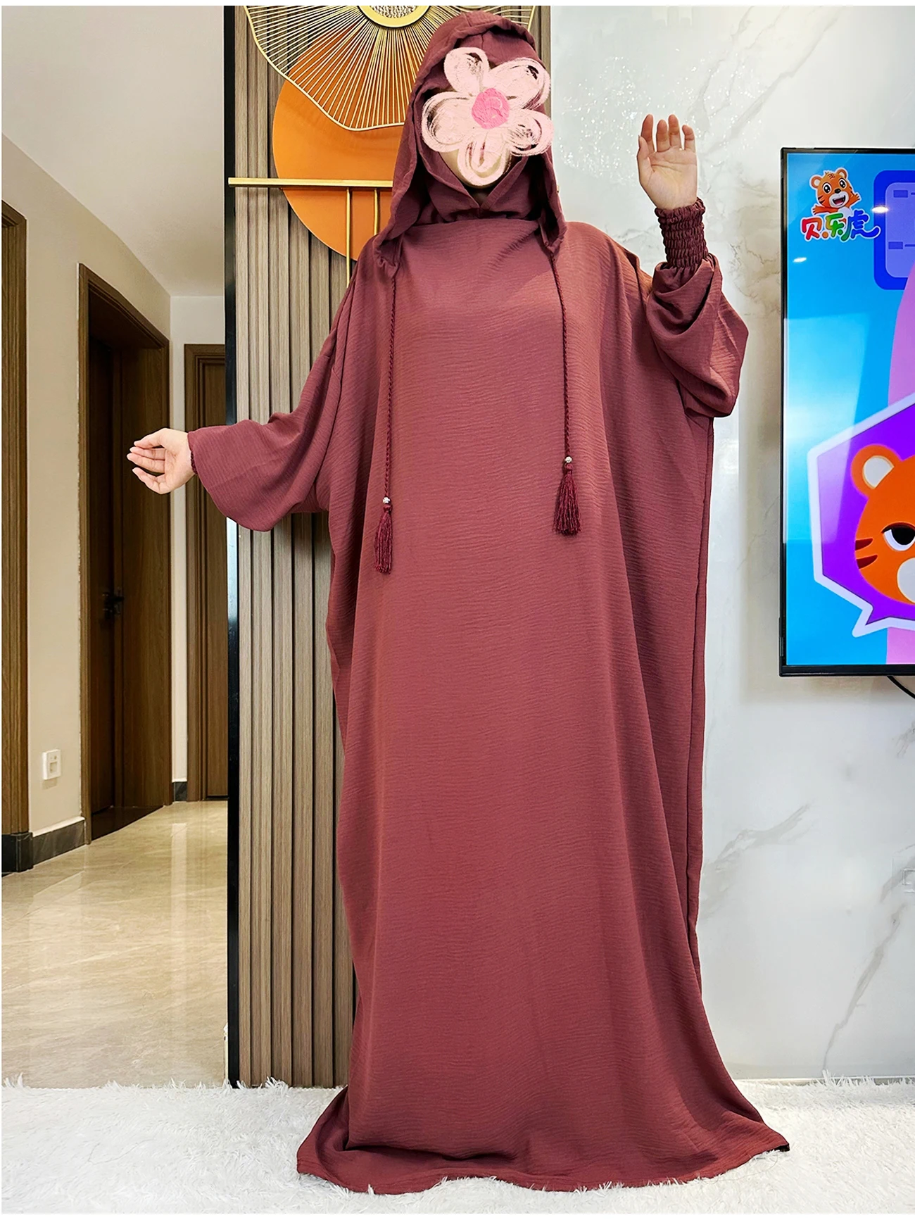 2024 Women Abaya Muslim Ramadan Prayer Clothing With Hooded Jalaba Solid Casual Batwing Sleeve Arab Oriental Robe Eid Djellab