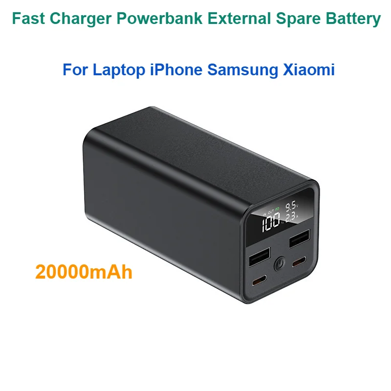 Fast Charger Powerbank External Spare Battery Portable 20000mAh Power Bank Station PD 100W USB CFor Laptop iPhone Samsung Xiaomi