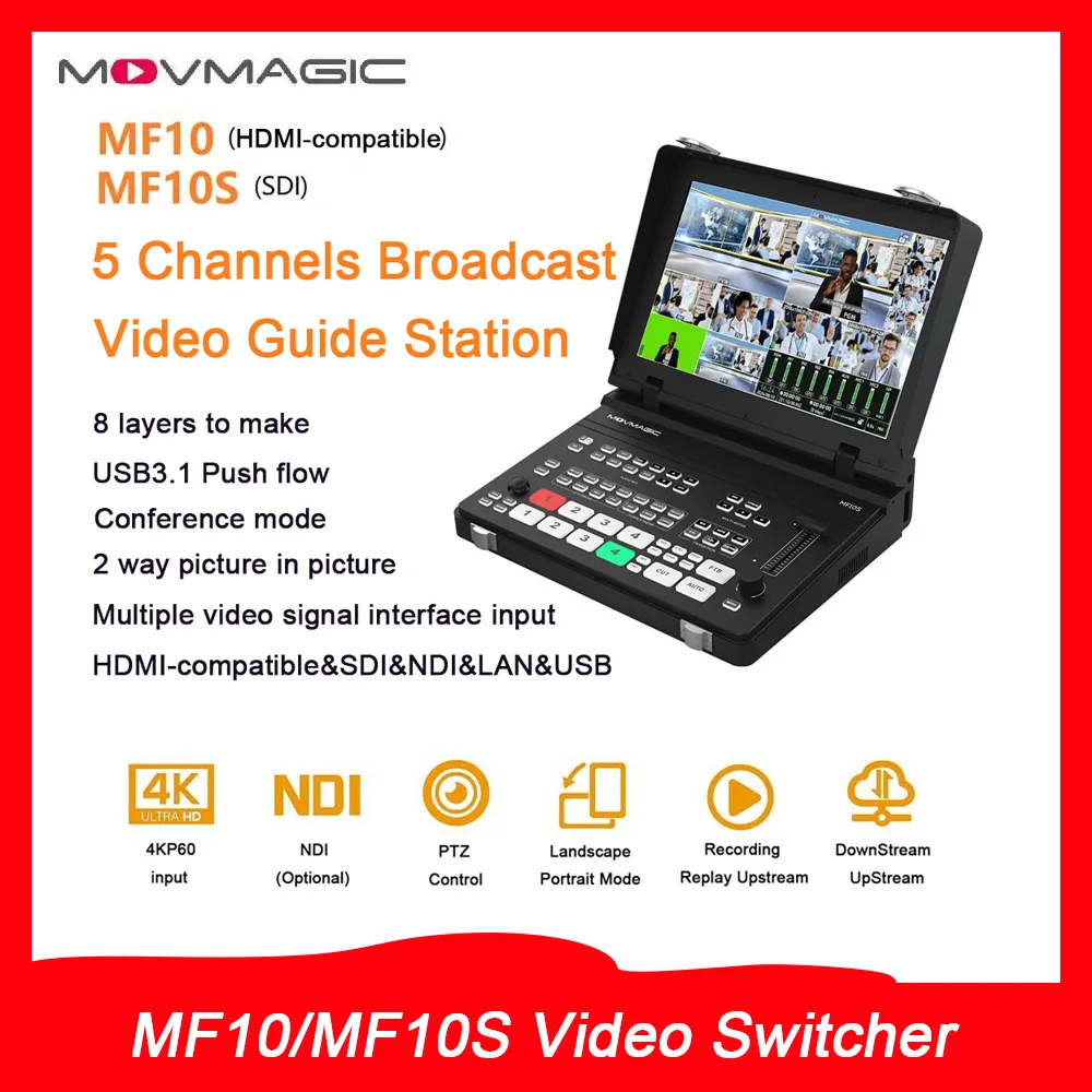 Movmagic MF10 MF10S 4KP60 5CH Professional Video Switcher HDMI-compatible & SDI Input and output