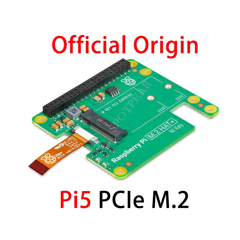 

Raspberry Pi 5 Official PCIe to M.2 NVMe SSD HAT+ Expansion Board