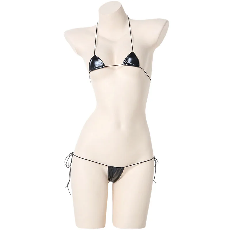Letnia plaża damska mikro mini bikini zestaw damska seksowna bielizna pokusa skórzany sznurowany biustonosz strój kostiumy Cosplay strój kąpielowy