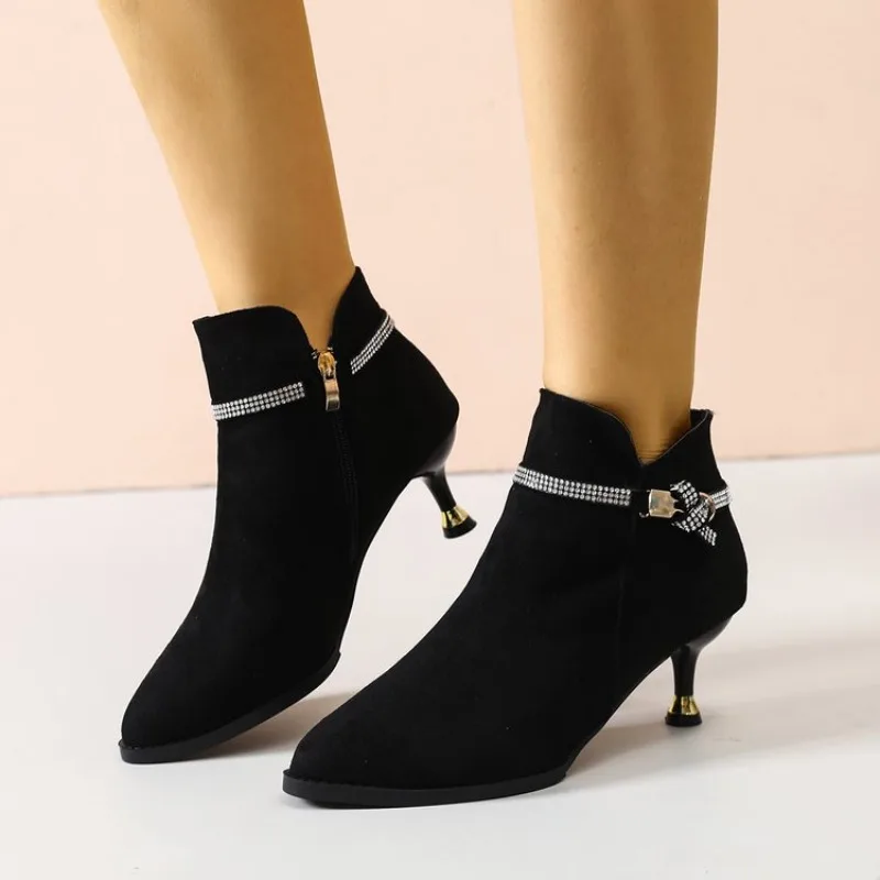 Damen High Heels Schuhe Elegante Wildleder Spitzpumps Stilettos Elegante Kurze Stiefel Mode Luxus Kristall für Frauen Herbst – Detail 13