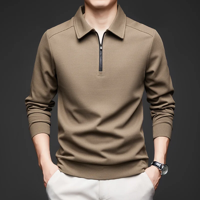 Spring Autumn Half Zip Polo Shirt Long Sleeved Men's Clothing Casual Fashion Solid Color All-match Simplicity Trend Chic Tops