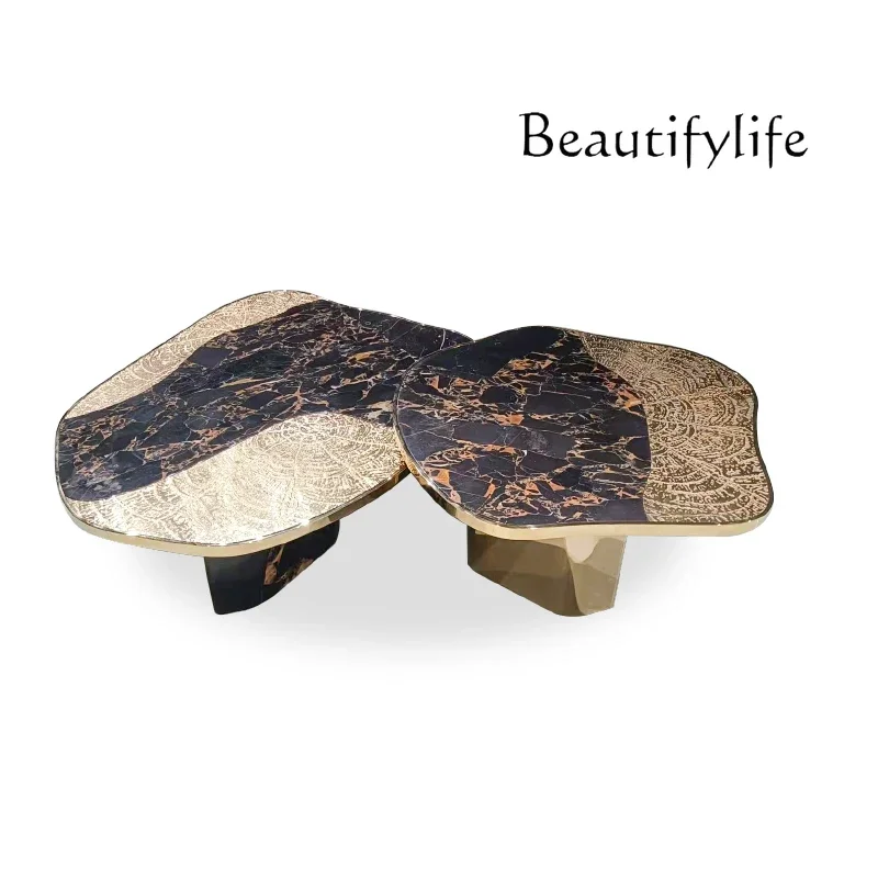 XX Natural Marble Coffee Table Side Table Hand-carved Designer Home New Light Luxury Coffee Table High Sense
