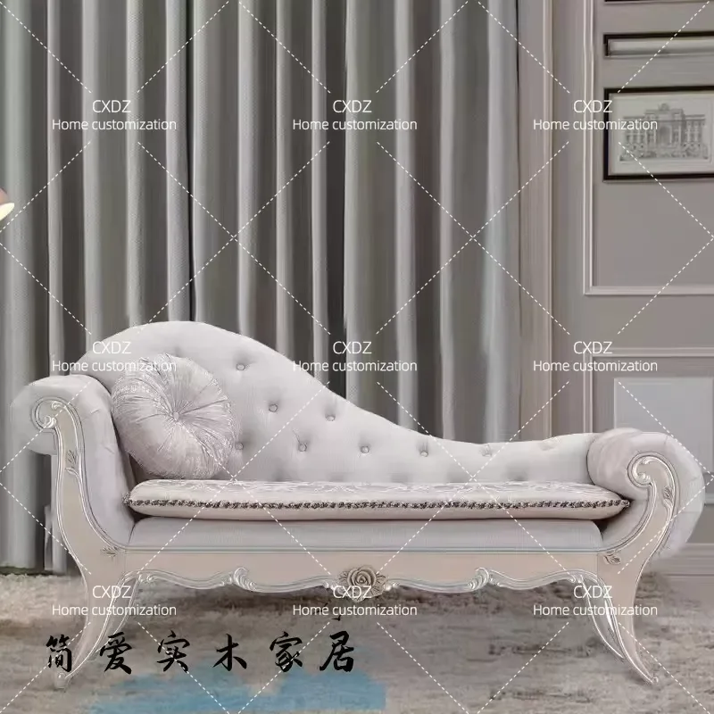 High End Custom French Light Luxury Solid Wood Carved Flower Chair Bedroom Balcony Beauty Couch Home Leisure Lazy Sofa
