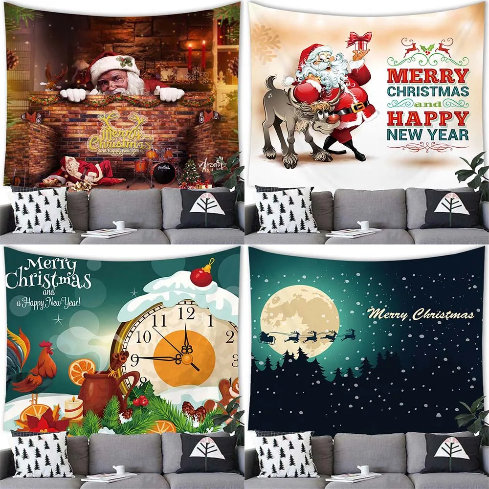 

Santa Claus Elk Snowman Print Tapestry Home Decor Living Room Wall Background Cloth