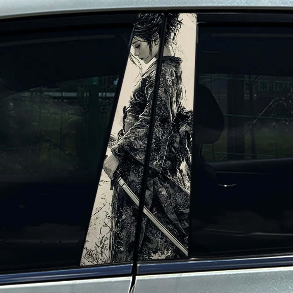 1/2pcs Sexy Female samurai Car Center Pillar Sticker B Pillar Protective Film Decoration view 4