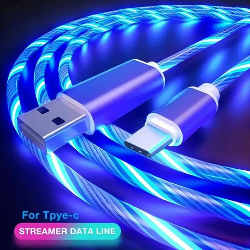 Metal Streamer & Glowing LED Charger Cables - Fast Charging for iPhone,Huawei,Xiaomi,Samsung.Type C & Lightning Options