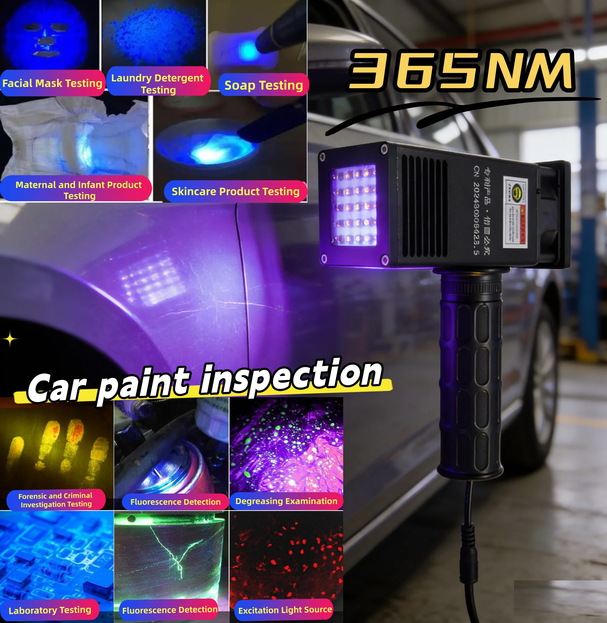 40*40MM Handheld  LED Curing Lamp Ultraviolet Lamp For Car Paint Repair Furniture Coating Optical Glue Electronics Laboratory