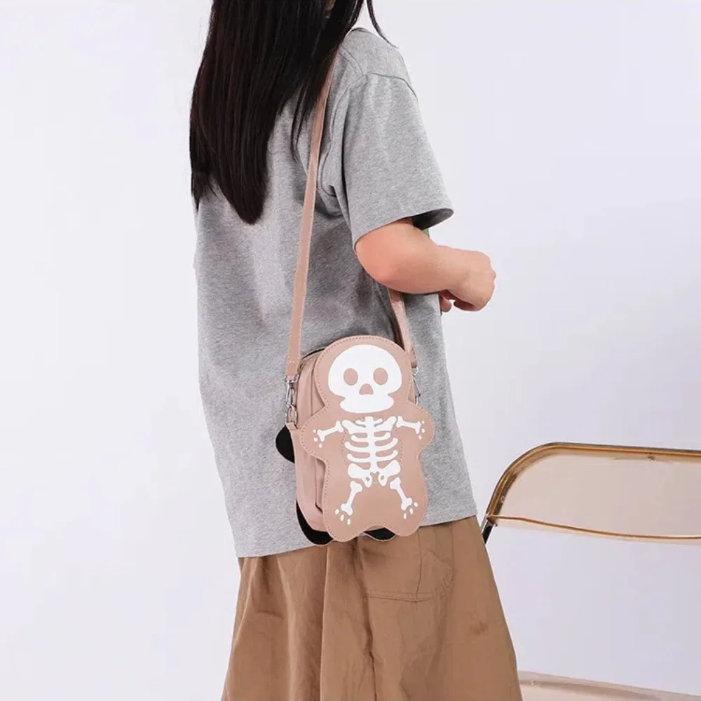 

Casual Bag PU Leather Skeleton Shoulder Bag 3D Solid Color Halloween Crossbody Bag Lightweight All-Match Cute Ghost Purse Daily