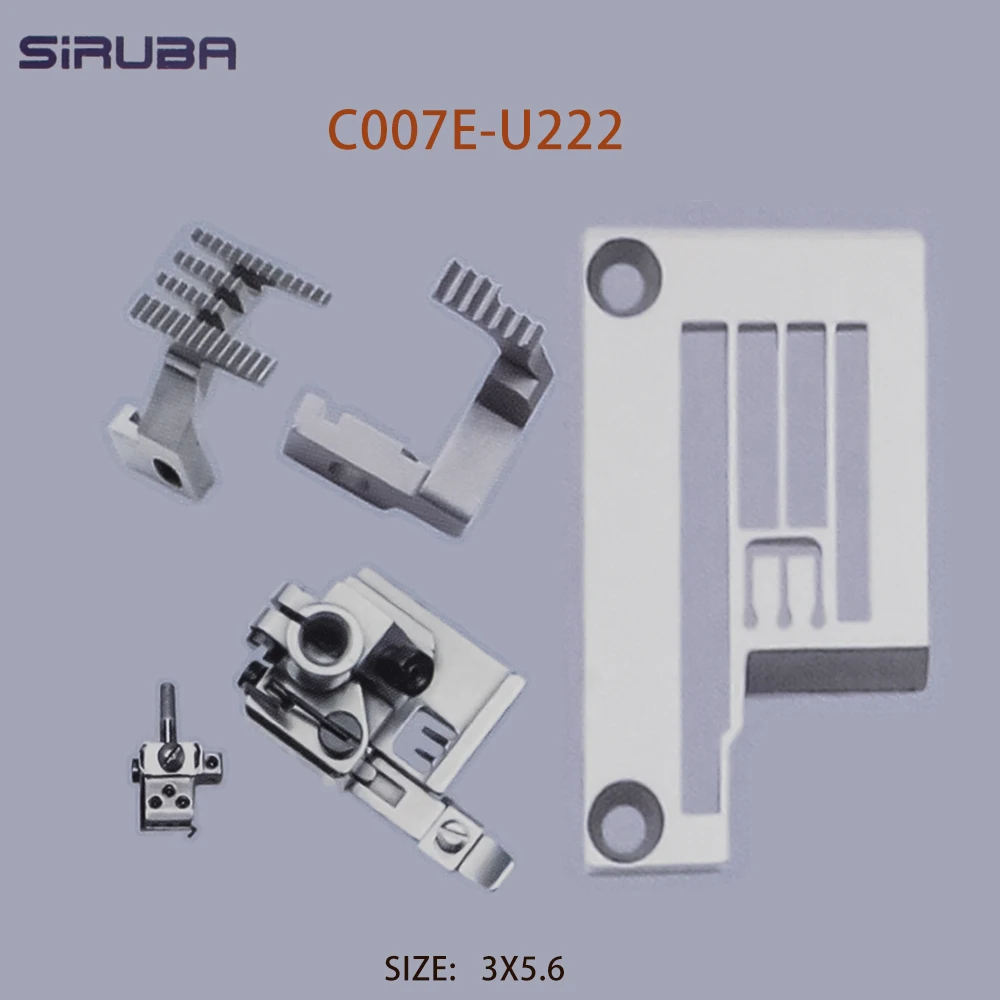 Siruba overlock máquina de costura conjunto calibre C007E-U222 agulha placa e4426p presser pé p2116 trieneedle fivelines conjunto calibre