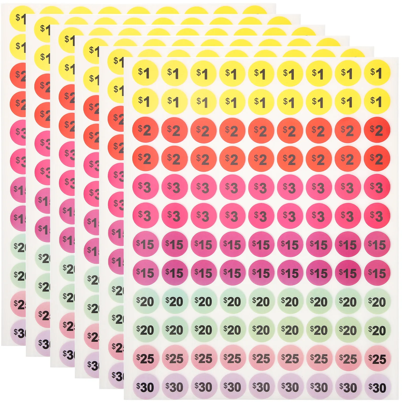 30Sheets High Visibility Adhesive Price Stickers Assorted Bright Colors for Yard Sale Garage Sale Retail Store Small Business