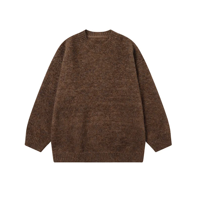 

Thickened Men's Sweater with Fuzzy Textured,Solid Color Crew-Neck Mans Pullover, Oversized Unisex Soft Knitted Jumpers