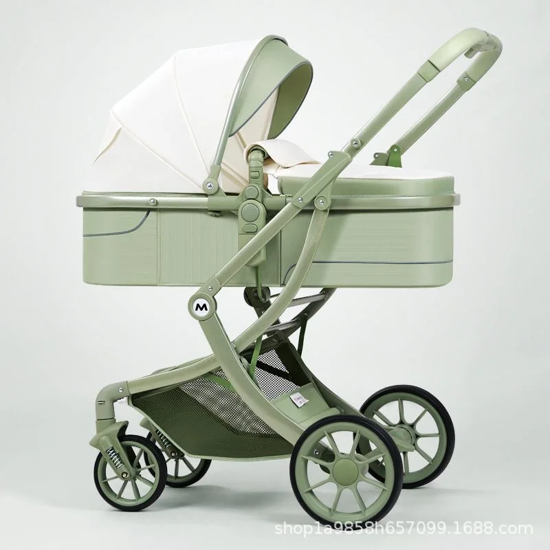عربة أطفال خفيفة الوزن قابلة للطي ذات مناظر طبيعية عالية لحديثي الولادة في اتجاهين يمكن الجلوس والاستلقاء في اتجاهين لامتصاص الصدمات