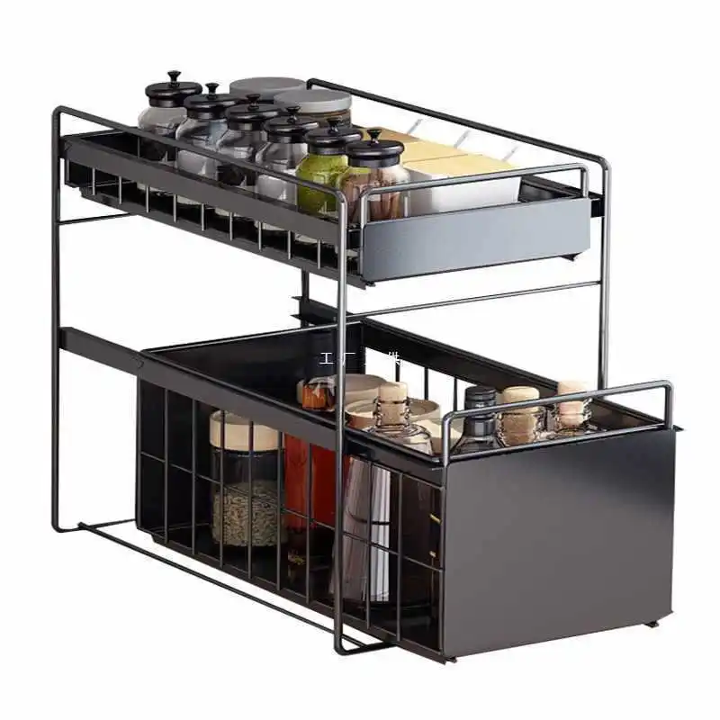 

No punching, sink cabinet, kitchen basket, double-layer drawer bowl rack, pull seasoning rack, wrought iron Yisai