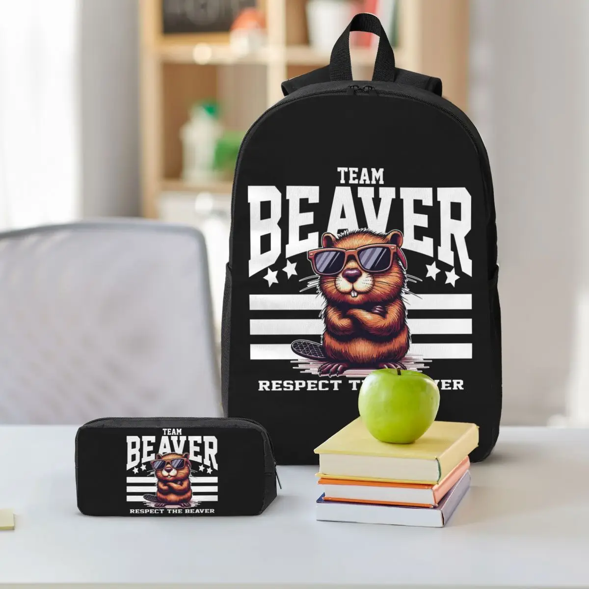 Team Beaver Respect The Beaver Backpack Student BookBag School Bag Shoulder Bags 3ps Insulated Lunch Bag Pencil Case