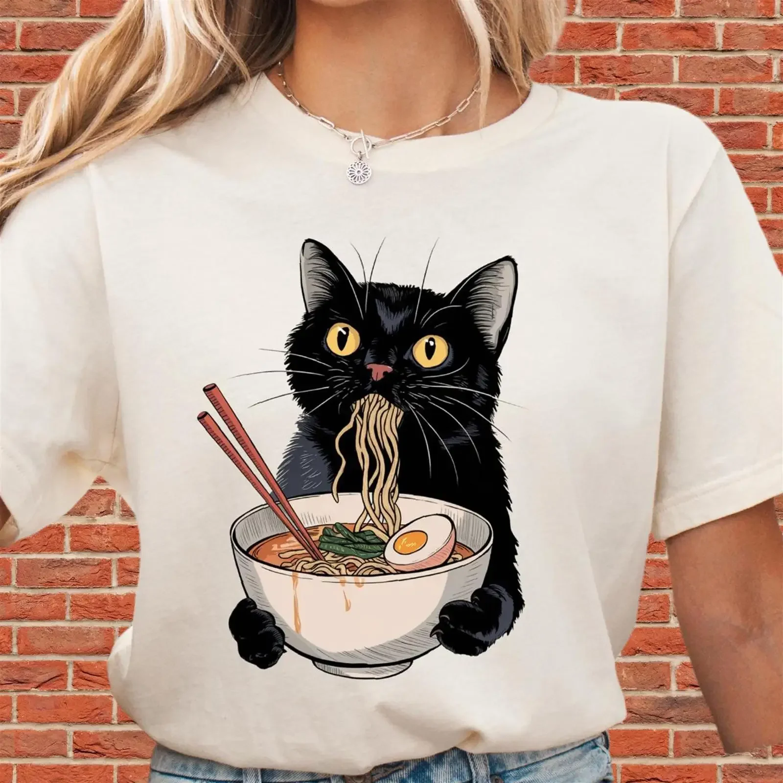 Cat and Ramen T Shirt SweaT Romper Premium DTF Print Vintage amp Aesthetic Styles N16 vintage Washed Slightly Soft Unisex