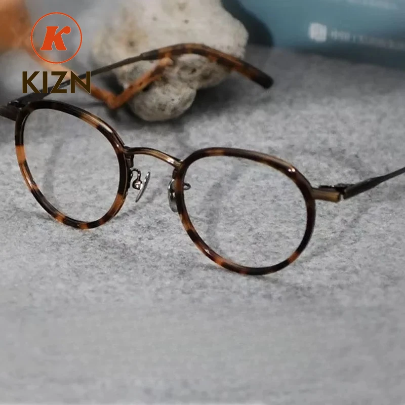 

KIZN Vintage Quality Acetate Titanium Round Glasses Frame 2025 Unisex Eyeglasses Frames Luxury Brand Eyewear M43
