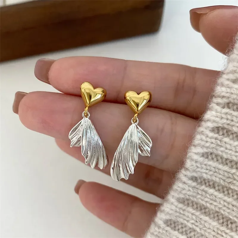 Fashion Gold Silver Color Metal Fish Tail Drop Earrings for Women Heart Geometric Irregular Vintage Simple Earrigns Jewelry